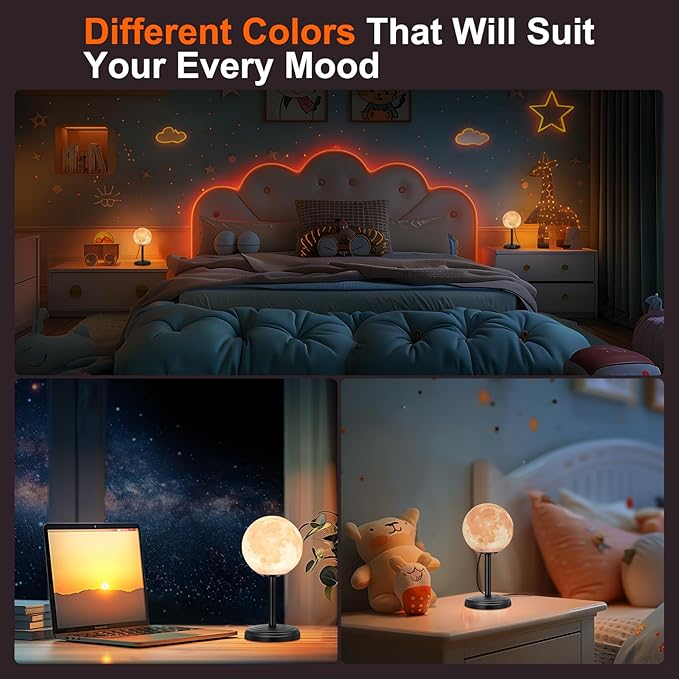 Moon Lamp LED Night Light - Dimmable Bedside Lamps Small Modern Bedroom Lamp LED Desk Light with 25 Lighting Modes 3D Printed Realistic Moon Surface - Perfect for Girls Boys Kids Birthday