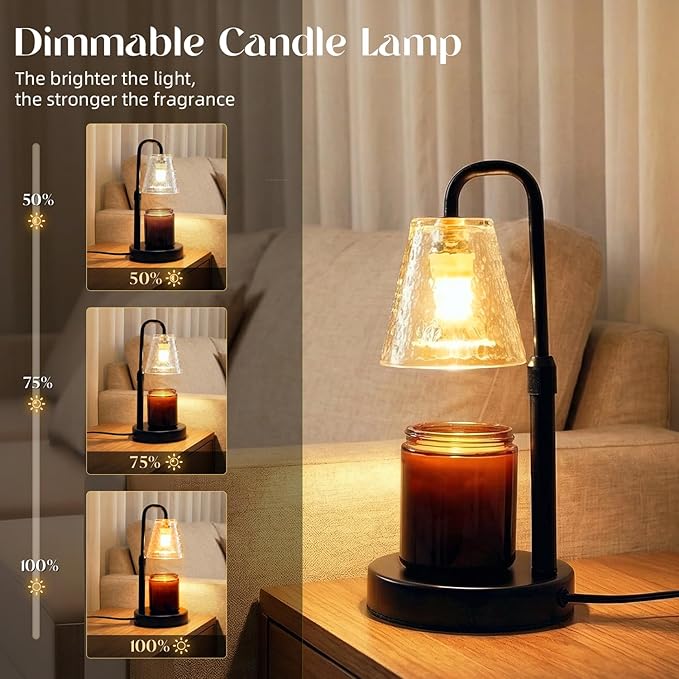 Glimra Candle Warmer Lamp with Timer,Dimmable Candle lamp for Jar Candles,Adjustable Wax Melts Warmer Birthday Gifts,for Mom Women Friend Sister,Office Apartment Dorm Room Home Decor Black