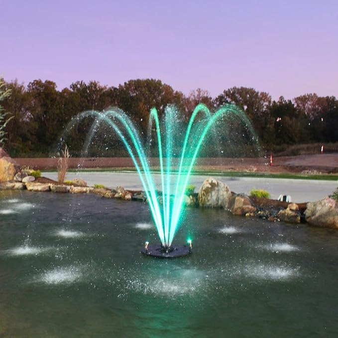 HALF OFF PONDS Floating Fountain, 1/3 HP Pond Aerator, 100 ft Cord, 5,200 GPH Water Pump, 9 Spray Patterns, Color-Changing LED Lights, for Ponds & Water Gardens