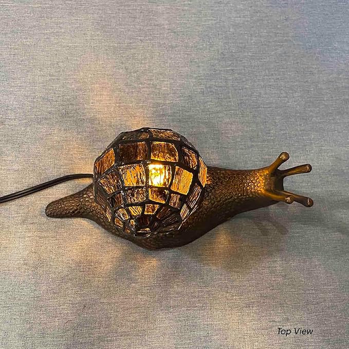 Bieye L10980 Land Snail Tiffany Style Stained Glass Accent Table Lamp for Home Decoration (Amber, 10" D x 5" W x 5" H)