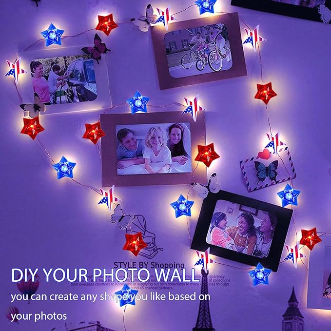 ITICdecor 4th of July Decoration 30 LED Star String Lights Battery Operated with Timer Patriotic Star Fairy Lights for Independence Day President Day Memorial Day Indoor Outdoor Décor