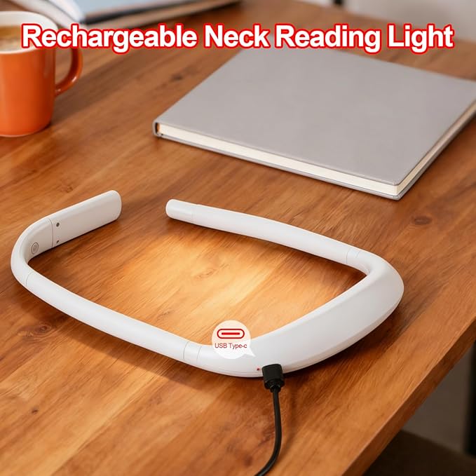 630nm Red Neck Reading Light - Zero Blue Light, Rechargeable Dimmable Portable LED Red Neck Book Lamp for Reading, Crafts, Crochet at Night, Ideal Gift for Readers and Craft Lovers（White