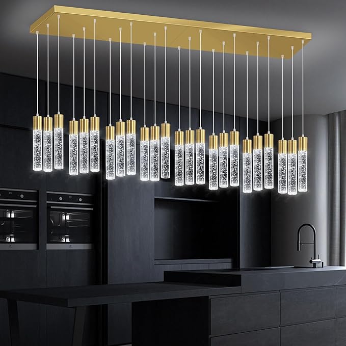 24-Lights Modern Crystal Chandeliers LED Pendant Light for Kitchen Island Dining Room Entrance Foyer Living Room 6000K Gold