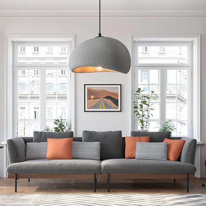 11.8 inch Wabi Sabi Pendant Light Modern Japanese Ceiling Fixture for Dining Room Kitchen Island Hallway, Gray E26 Base Hanging Lamp (30cm/11.8in)