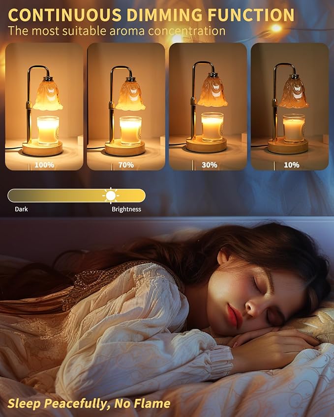 Tulip Candle Warmer Lamp, Adjustable Height, Dimmable Candle Warmer with Timer, Mom Womens Gifts for Birthday, Unique Home Decor Aesthetic (Off White)