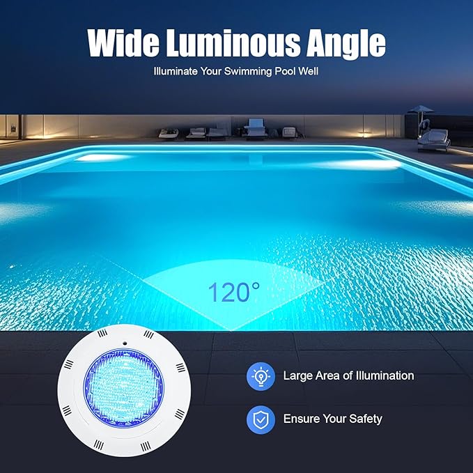 36W 12V LED Pool Light 3600LM RGB Color-Changing Waterproof IP68 Underwater LED Lights 120° Swimming Pool Fountain Pond Colorful Lamp with Remote Controller