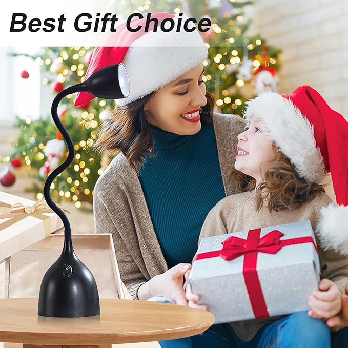Desk Lamp for Home Office, LED Reading Light, Small Adjustable Flexible Gooseneck Table Lamp, Eye-Caring Desk Lamp for College Dorm Room Study Lamp, Black