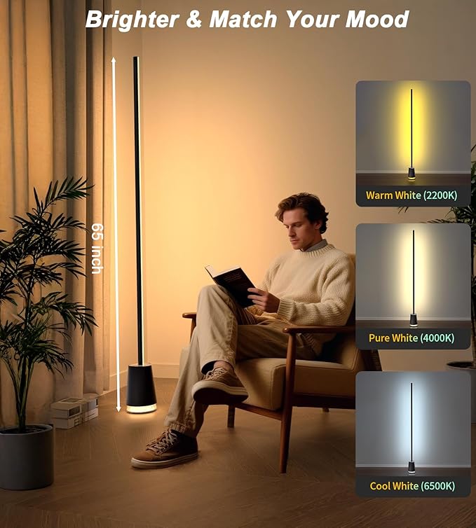 Smart LED Floor Lamp with Speaker & White Noise, RGBWWIC Standing Corner Lamp Work with Alexa Google Assistant, Music Sync, App Control,AI Recognition DIY Ambient Lighting for Bedroom Living Game Room