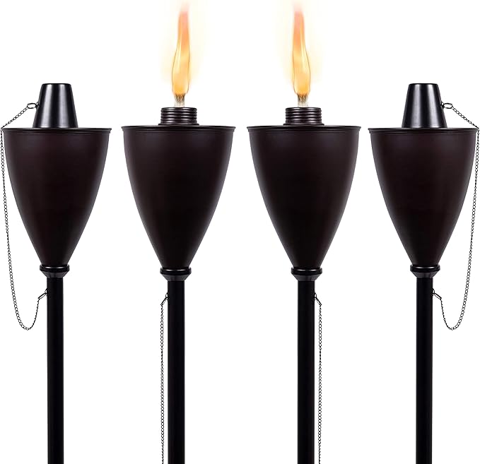BIRDROCK HOME Outdoor Torches - Durable Construction, Modern Design, Weather Resistant, Citronella Oil Compatible, Ideal for Backyards, Patios, Pathways - Conical Bronze, 4 Pack