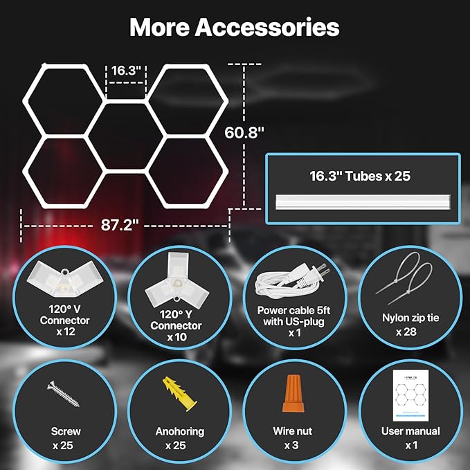 HYPERLITE Gen 2 Hexagon Garage Lights: 168W 16800LM 5 Grids Hexagon Led Light, 6500K Ultra Bright Honeycomb Hex Lights, Durable Design for Garage, Shop, Basement, Barber, Homegym