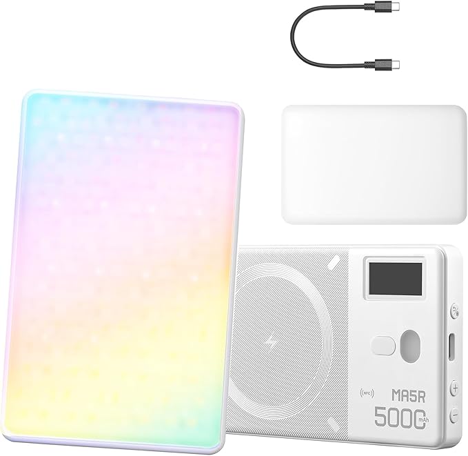 GODOX MA5R RBG Video Light, Magnetic Charging Full-Color Selfie Lighting Mini on Camera Lights, 14 FX Modes Supports Both NFC/Bluetooth Connectivity (White)