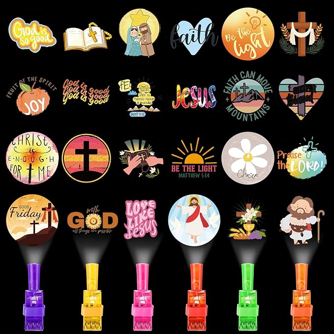 Tuanse 24 Pcs Jesus Christian Finger Lights Gifts Bulk for Kids Easter Religious Glow in The Dark Finger Lights Religious Birthday Party Favors Supplies Jesus Church Sunday School Gifts