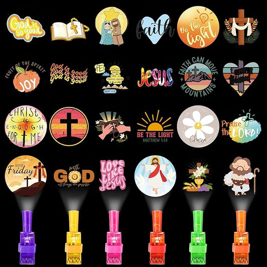 Tuanse 24 Pcs Jesus Christian Finger Lights Gifts Bulk for Kids Easter Religious Glow in The Dark Finger Lights Religious Birthday Party Favors Supplies Jesus Church Sunday School Gifts