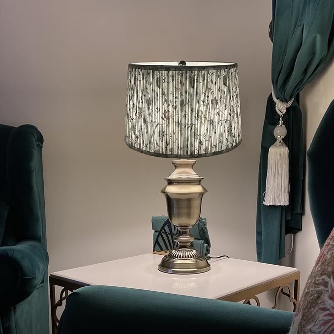 TOOTOO STAR Pleated Drum Lampshades 14.5" Top x 16" Bottom x 10" High Large Printed lampshade (Spider Fitter) for Table Lamps & Floor Lamps, Easy Assembly Required