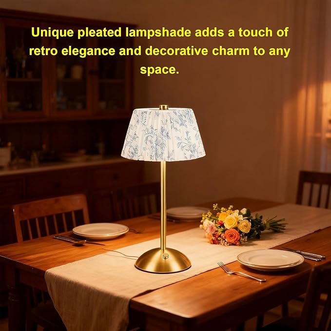Hyuduo Pleated Table Lamp, Cordless Touch Control with 1200mAh Rechargeable Battery, Portable Nightstand Lamp for Bedroom Living Room Home Office (Flower)