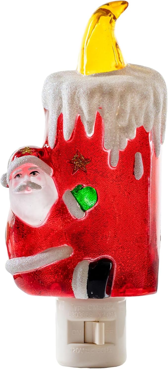 Novelty Lights LED Lamp Santa Claus with Candle Christmas Decoration Night Light with Swivel Plug