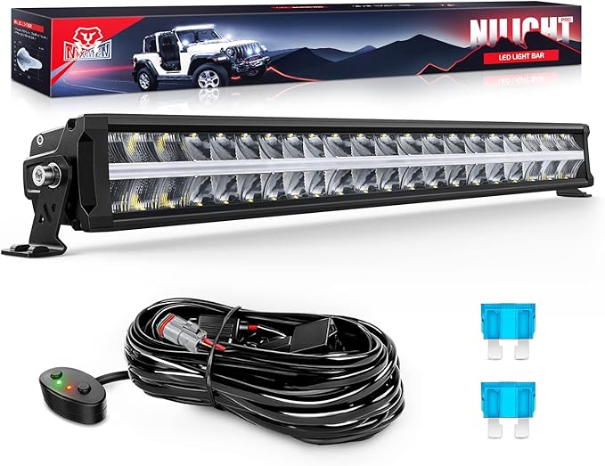 Nilight 30 Inch LED Light Bar DRL 240W 24800LM Anti-Glare Flood Spot Offroad LED Driving Light IP68 w/ 12AWG DT Connector Wiring Harness for Pickup Truck SUV ATV UTV Boat 4x4 Jeep