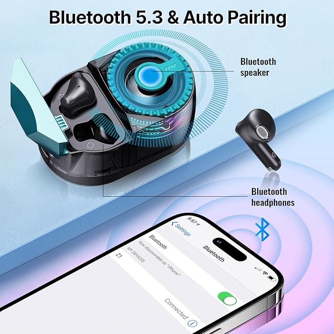 Magnetic Bluetooth Speaker with Wireless Earbuds, Portable Mini Speaker with RGB Lights, Bluetooth 5.4, Magnetic Mount, Pocket Size for Outdoor Sports (Black)