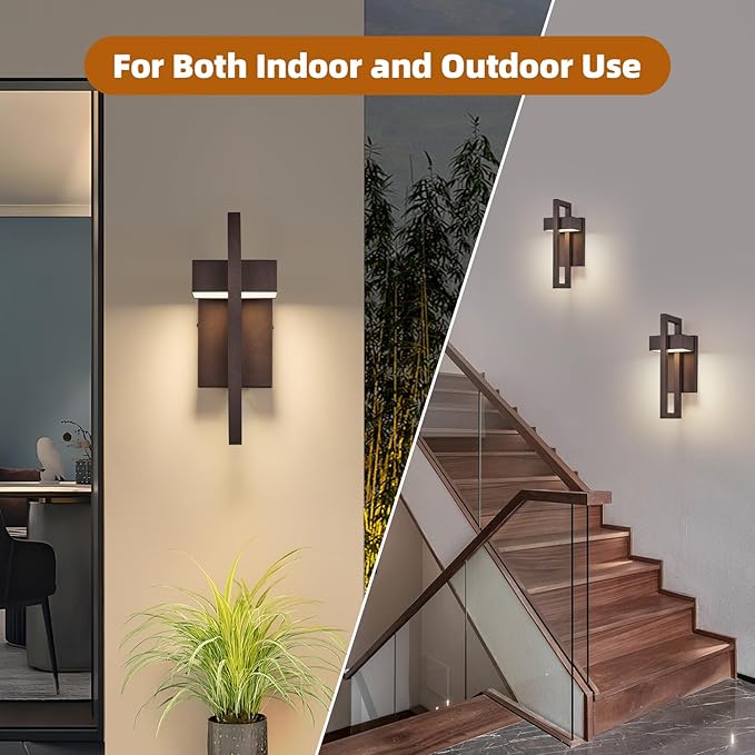 tewei Modern LED Outdoor Wall Sconce Brown Outdoor Lights for House, 13.7'' LED Exterior Lighting Fixtures Outside Wall Mount Lights for Front Porch Hallway, Warm White 3000K, 2 Pack