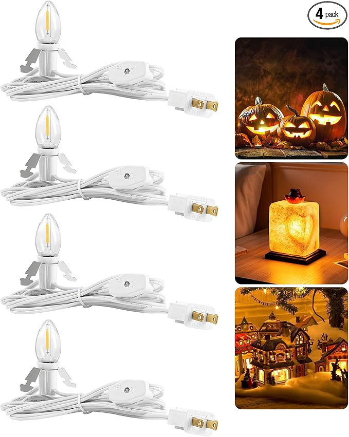Christmas Village Lights, Decoration String Lights, Warm White, for Christmas Snow House, Pumpkin Crafts, Holiday Decoration, 6Ft with 1 C7 LED Bulb, 4Pack W06VLP405