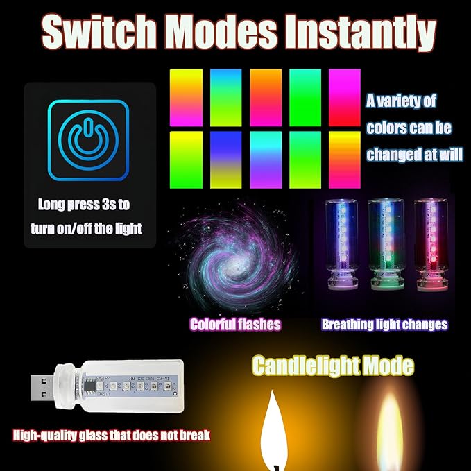 car USB Night Light Bulb, 13 Color Changing Modes Portable Plug-in Retro Car Interior Ambient Lights, Led USB Light Camping, Party, Holiday Decoration, Bedroom, Desktop (3Pcs)