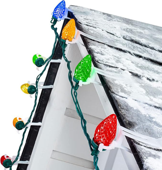 C9 LED Christmas Lights Outdoor, 68 Ft 100 LED String With All in One Clips, Commercial Grade Extendable Waterproof for House Outside Roofline Xmas Decor, Multicolor