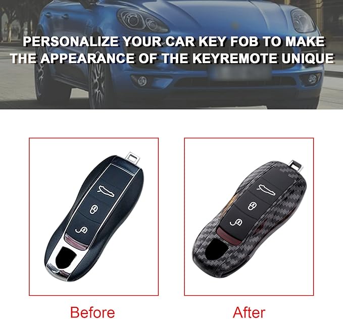 x xotic tech Carbon Fiber Style Key Fob Cover Smart Remote Shell Case, 3 pcs Set Full Protection, Compatible with Porsche Boxster Cayman 981 Carrera 911 991 918 Spyder Macan Cayenne Panamera