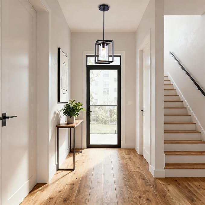 COTULIN 3 Pack Black Pendant Lights for Kitchen Island, Farmhouse 1-Light Iron Cage Metal Hanging Light with Clear Glass Shade, Industrial Lighting Fixtures for Living Room Bedroom Hallway Foyer