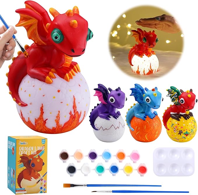 JMMICO Paint Your Own Dragon Lamp Craft Kit, Dragons Crafts DIY Night Light, Dragon Gifts for Girls Boys, Arts and Crafts for Kids Ages 8-12, Easter Basket Stuffers, Painting Kit for Kids 6+