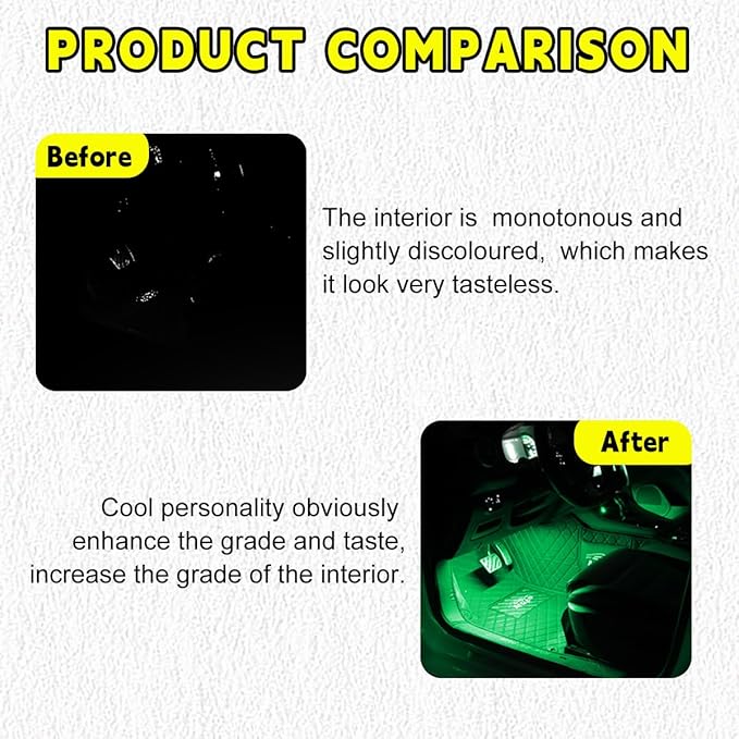 Car LED Strip Light, 24 LEDs RGB Neon Interior Atmosphere Lights, 12V Under Dash Ambient Night Light, USB Port Auto Interior Decorative Lamp, Universal Car Accessories (Green)