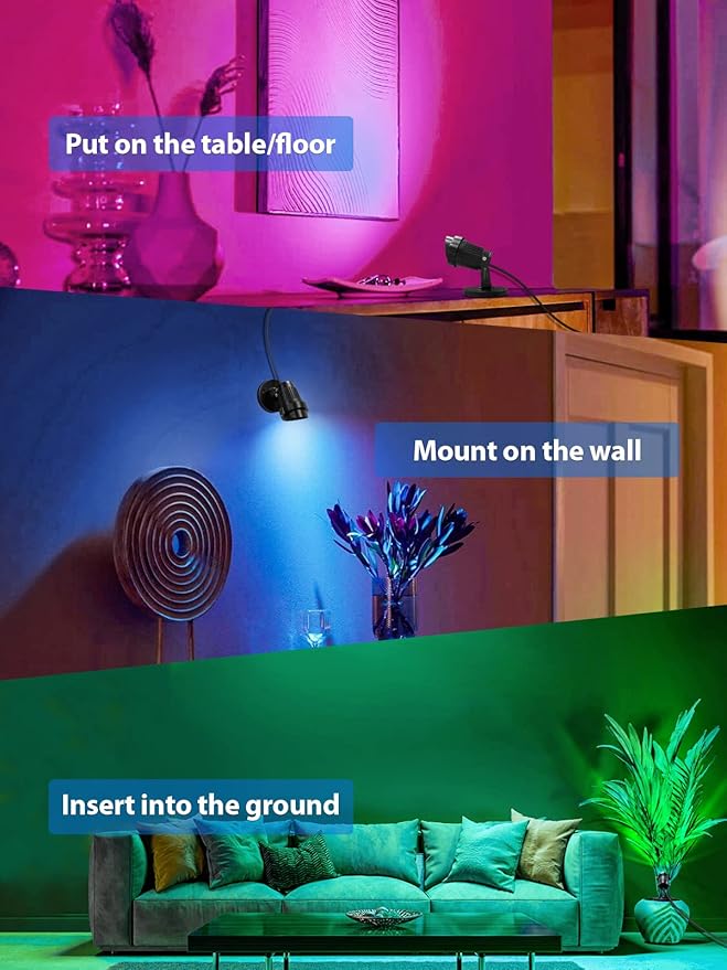 5W Led Spot Lights Indoor, RGBW Color Changing Uplighting Indoor with Remote, 120V Up Lights Indoor Spotlight Accent Lighting for Plant Christmas Party Decoration(1 Pack with Base and Stake)
