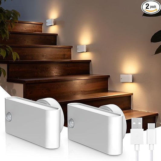 L LOHAS LED Motion Sensor Night Light, Rechargeable Stair Lights Indoor, Portable Warm White Motion Sensor Light Indoor, Battery Operated Night Light for Bedrooms, Hallway, Stairway & Bathrooms