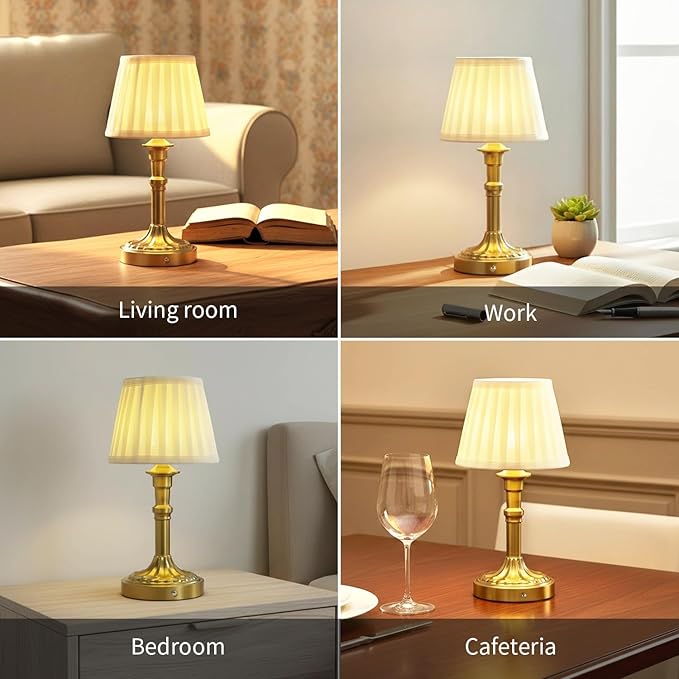 Cordless Table Lamp,Portable Fabric Shade LED Des Lamps,5200mAh Battery Operated,3 Color Stepless Dimming Up,for Restaurant, Bedroom, Camping, Bar, Coffee Shop, Night Light (Bronze)
