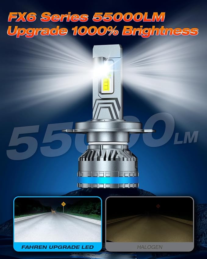 FAHREN H4/9003 Bulbs, Upgraded 120W 65000LM Bright Fog Lighting Bulb, 6500K Cool White IP68 Waterproof tire lights,Quick Installation, Pack of 2