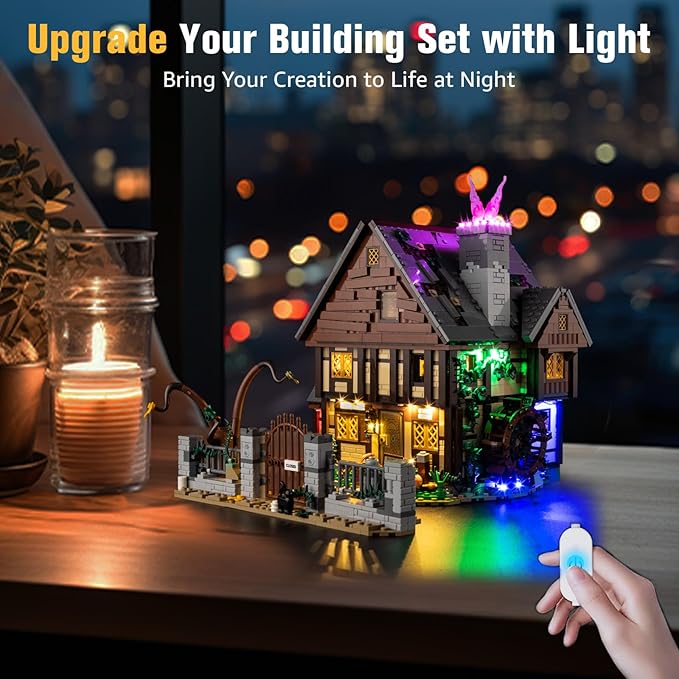 BrickSoul Upgrade Light Kit for Lego 21341 Hocus Pocus: Sanderson Sisters' Cottage Building Set | with ON/Off & Dimmer Switch & Hidden Cable Tech | Easy Install Lighting Set (21341 Set NOT Included)