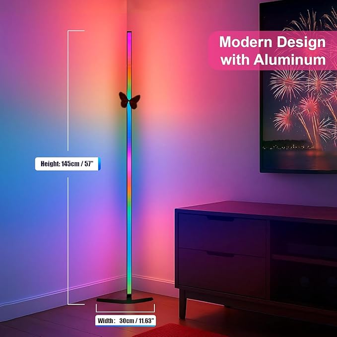 2 Pack Corner Floor Lamp – 57'' Tall RGB Lamp Modern Mood Lighting with 88 LEDs, Bluetooth App Control, and Sturdy Base for Effortless Setup