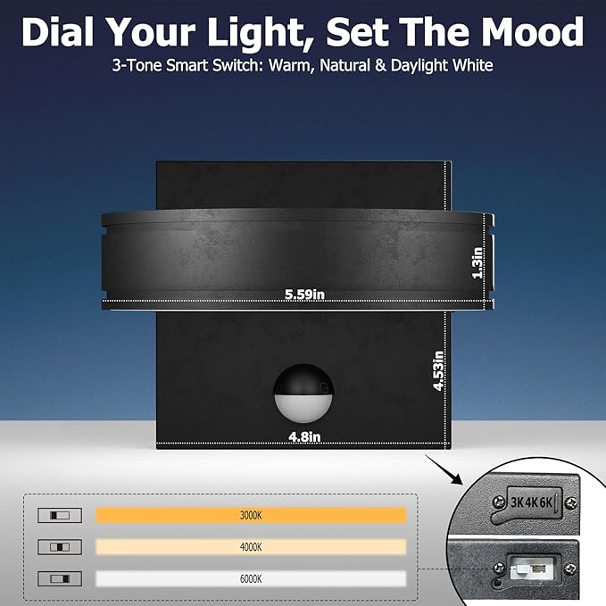 2025 NEW Motion Sensor Outdoor Lights 360° Adjustable Aluminum Outdoor Wall Sconce,1500LM LED Porch Light,Exterior Lighting fixtures Waterproof 3000K/4000K/5000K Front Porch Light for Garage Enterway