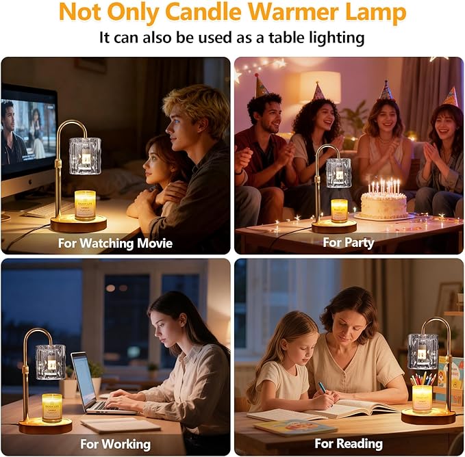 Candle Warmer Lamp with Timer and Dimmer 4-Level Dimmable Flower Light Heat Lamp for Jar Candles Adjustable Height Modern Cute Home Decor for Living Room Bedroom(Gold) (Silver-Square)