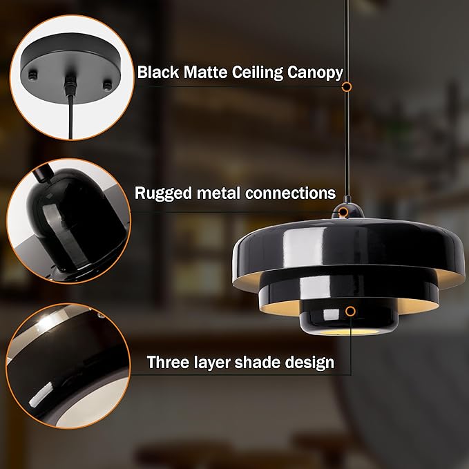 Black Pendant Lights Kitchen Island, Modern Ceiling Pendant Lighting Fixtures Adjustable Hanging Pendant Light 3-Layer Metal Shade Design Vintage Flush Mount Light for Dining Table Living Room Hallway