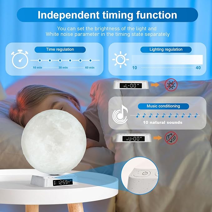 Sunrise Alarm Clock Wake up Light Alarm Clock lamp Clock 3 Color Adjustable Mood Light Built-in White Noise nightstand Lamp for Livingroom Bedroom Office Reading Working Moon Lamp Not support APP
