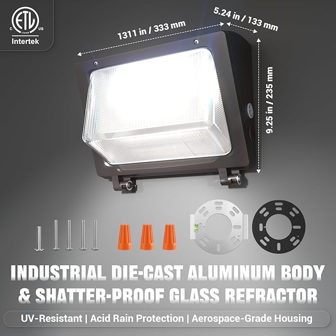 150W LED Wall Pack with Photocell Dusk to Dawn 5000K Waterproof Commercial Outdoor Light Fixture 22500lm 120-277V Equivalent,Energy Save Flood Lights for Building,Yard,Warehouse,Garage-2pack