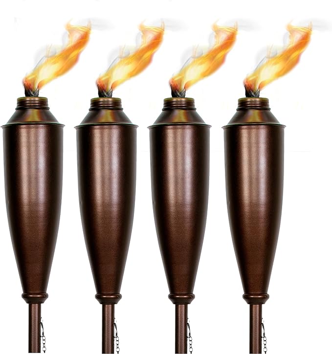 Garden Torches for Outside -Deco Home Pack of 4 Metal Garden Torches Citronella Oil for Outdoor Ambiance - Decorative and Functional Citronella Torches for Patio, Lawn, and Backyard- Bronze