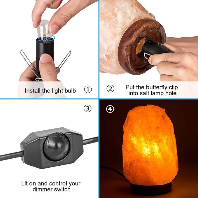 2-Pack Salt Lamp Cord Replacement with Dimmer Switch 5 feet Lamp Cord and 6-Pack Halogen Salt Lamp Bulbs(15 Watts)
