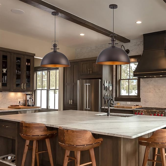 18 Inch Oil Rubbed Bronze Farmhouse Pendant Lights Large Pendant Lights for Kitchen Island Industrial Adjustable Height Vintage Big Dome Hanging Light Fixtures for Barn, Dining Room