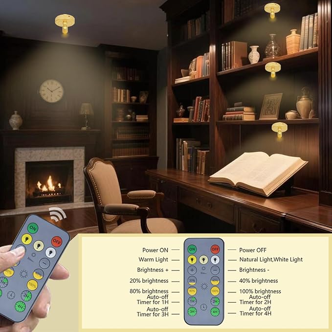 LED Spotlight Indoor,Rechargeable Battery Uplighting Indoor with Timer,3CCT Dimmable Accent Spot Lights for Plants Tree Wall Art Display Painting Artwork Portrait Dartboard Gallery-Gold