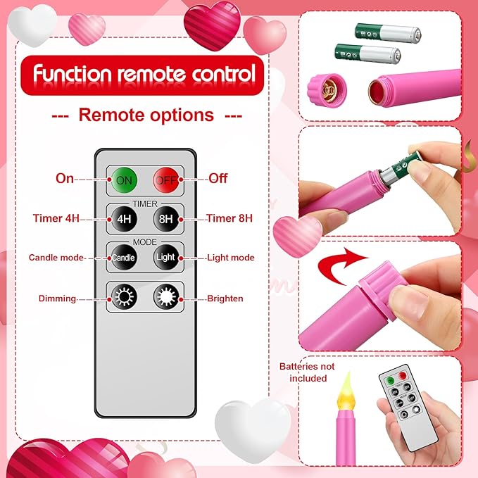 5 Pcs Valentines Day LED Flameless Candle Set Valentine Day Conversation Flameless Taper Candles with Words Battery Operated Seasonal Celebration with Remote for Wedding Romantic Night