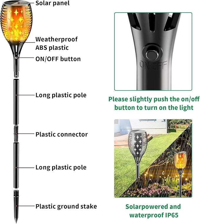 YoungPower 43'' Large Solar Torch Light Flickering Flames, Waterproof Outdoor Decoration Light for Yard Driveway, 6 Pack
