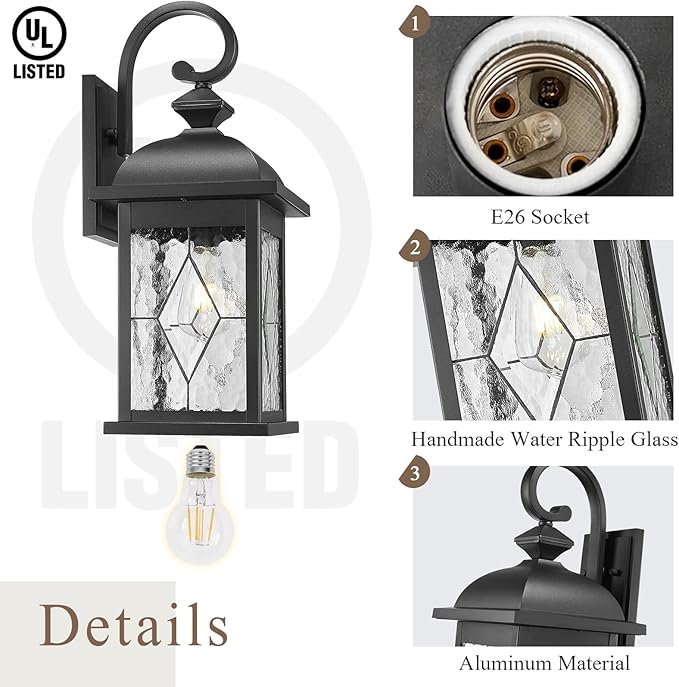 Outdoor Lights for House 15 Inch Outdoor Wall Sconce Matte Black Finish Outdoor Porch Light for Front Door Garage 2 Pack E26 Socket