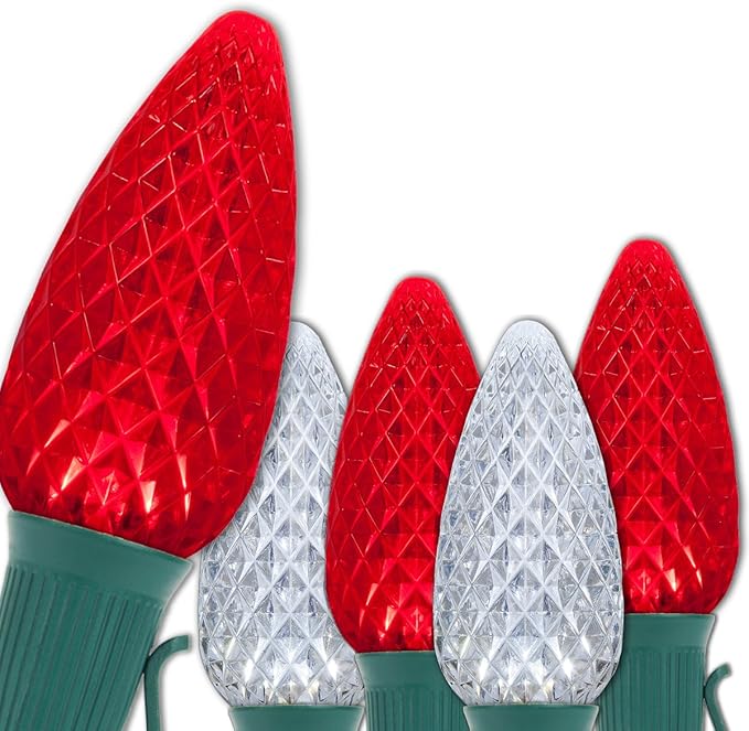 Wintergreen Lighting 50 C9 OptiCore LED Commercial Outdoor Christmas Lights – Heavy Duty Christmas String Lights; Green Wire (50 ft, Red/Cool White)