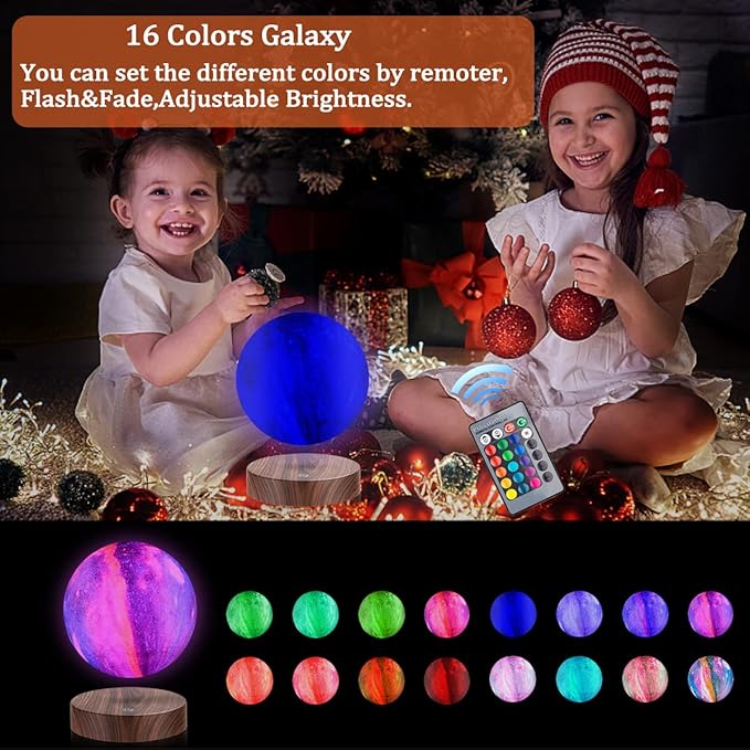 Floating Moon Lamp, Magnetic Levitation Spinning 3D Printing Moon Light Levitating Galaxy Lamps Globe with 16 Colors Modes LED Moon Night Lights, Room Decor, Creative Gift for Kids Friends